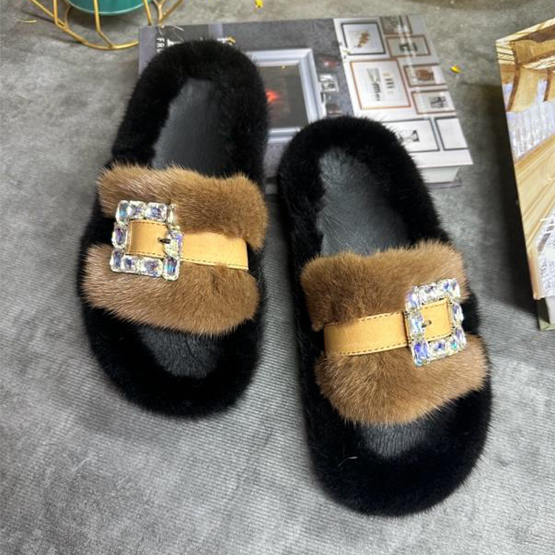 Women Shoes Mules - Mules en fourrure de vison pour