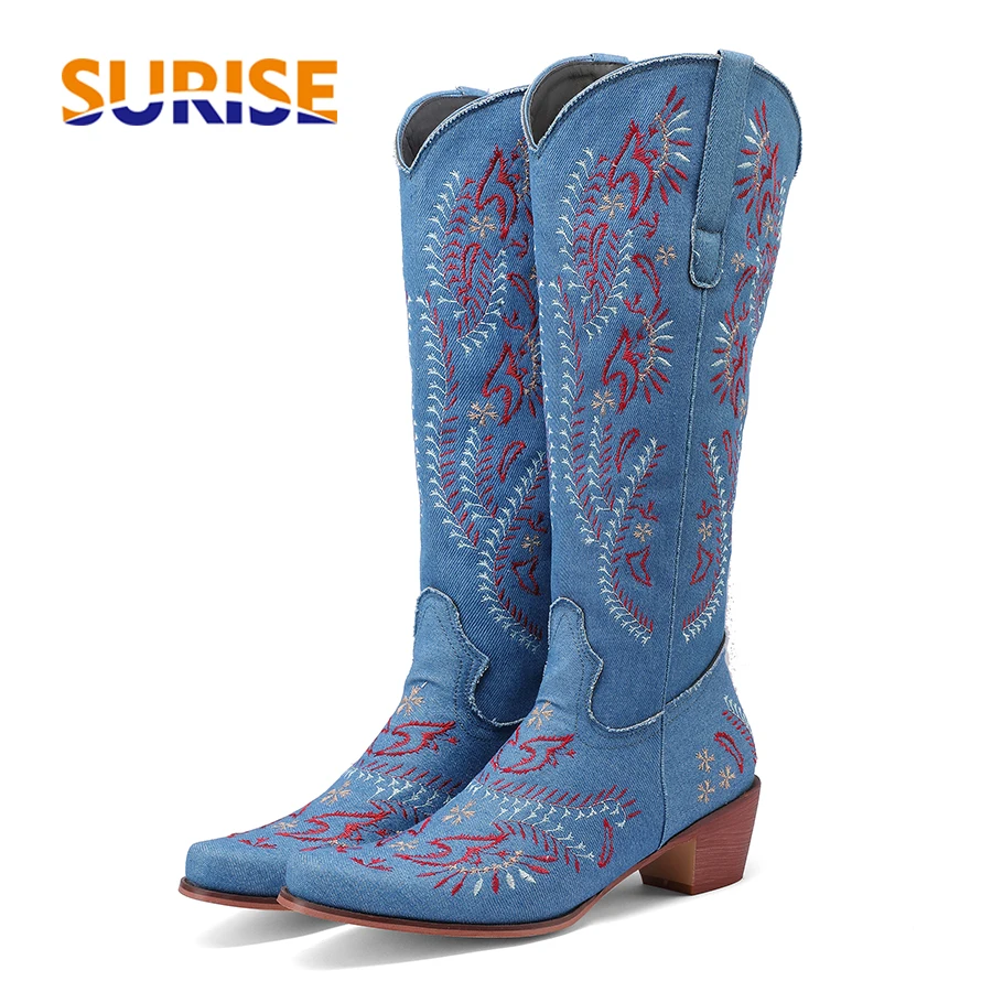 Western Cowgirl Boot - Bleu Denim Western Cowgirl genou bottes