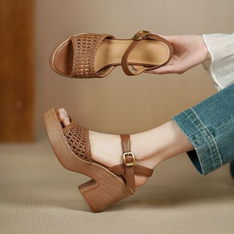 Platform Sneakers Chunky - Sandales à talons hauts tressées pour